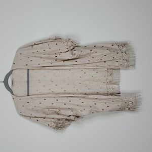 Valentina Naldi Cardigan Fringe Trim Lightweight Cutout Eyelet Cream Womens S